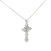 14k White Gold .58ct G VS2 Round and Baguette Diamond Cross 1"x1/2"